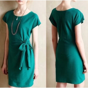 Anthropologie Saturday Sunday Green Addy Ribbed Midi Dress Side Tie Size XS